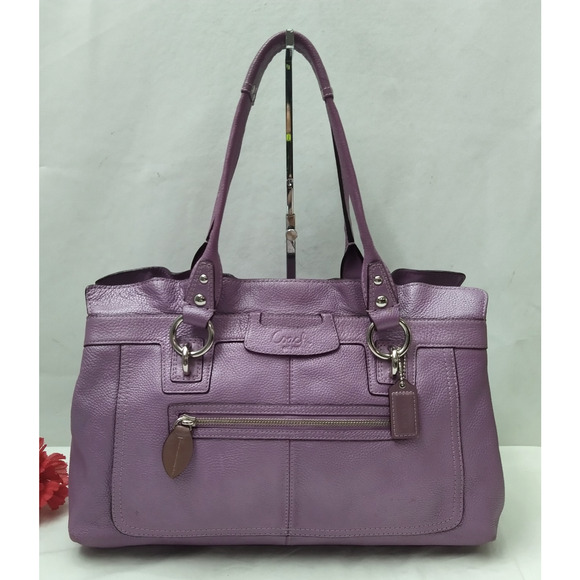 Coach Penelope Purple Pebbled Leather Double Handles Satchel Shoulder Bag - Picture 1 of 16